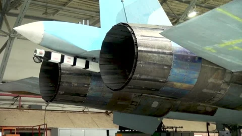 Special hook with which the plane clings to brake cables. Maintenance of Su-33. Stock Footage 135258026