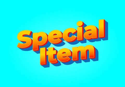 Special item. Text effect in 3D look. Yellow red color. Bright blue backgroun Stock Illustration
