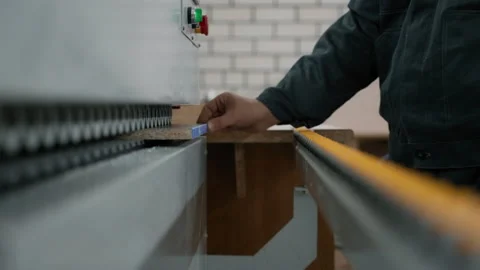 Special machine for processing the edges of parts in the furniture workshop Stock Footage 219731247