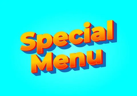 Special menu. Text effect in 3D look. Yellow red color. Bright blue backgroun Stock Illustration