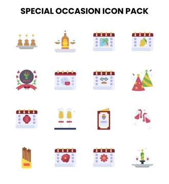 Special Occasion Flat Vector Icons Pack Stock Illustration