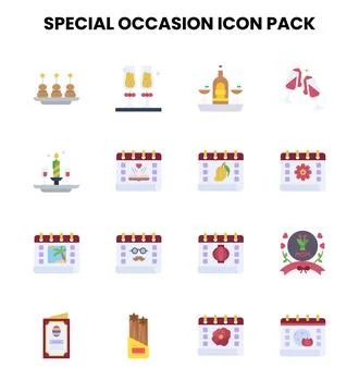 Special Occasion Flat Vector Icons Pack Stock Illustration