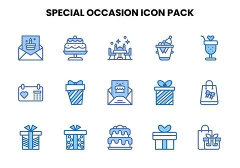 Special Occasion Two Colour Collection Icons Pack Illustrazione stock