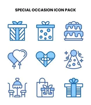 Special Occasion Two Colour Vector Icons Pack Stock Illustration