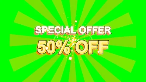 Special offer 50 off animated text overlay on green screen background Stockbeeldmateriaal 346966530