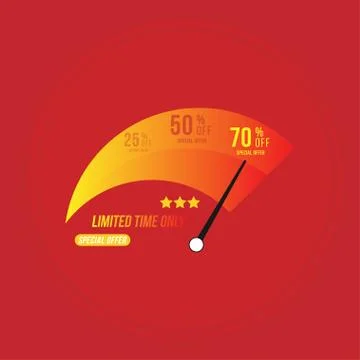 Special Offer 70% Sale elements with rating icon and scale on a red backgroun 스톡 일러스트