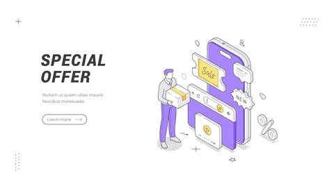 Special Offer And Customer Support Chat Isometric Vector Illustration for E.. Stock Illustration