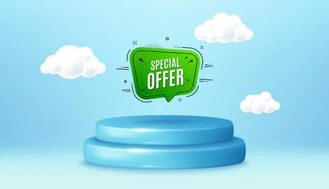 Special offer banner. Discount sticker shape. Winner podium 3d base. Vector 스톡 일러스트