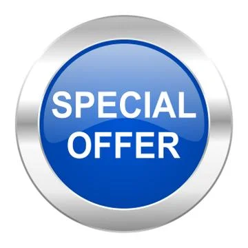 Special offer blue circle chrome web icon isolated. Stock Illustration
