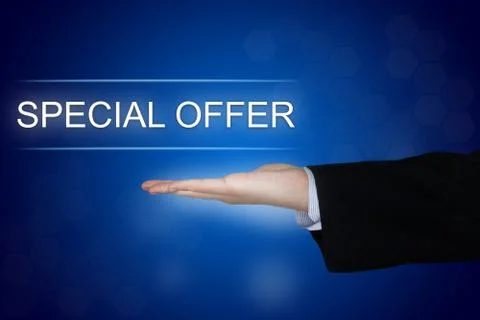 Special offer button on blue background Stock Photos