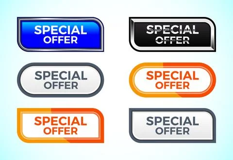 Special offer button set of different shapes and colors. Suitable for mobil.. Stock Illustration