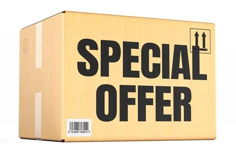 Special Offer concept with parcel, cardboard package. 3D rendering Illustrazione stock
