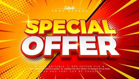 Special Offer Editable Text Effect Design Vector Graphic Style with Shadow an Illustrazione stock