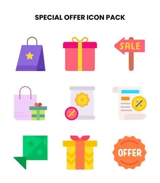 Special Offer Flat Set Icons Pack Stock Illustration