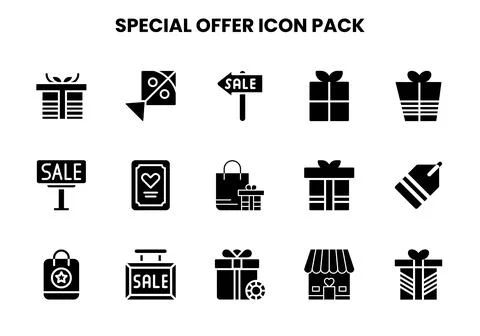 Special Offer Glyph Vector Icons Pack Stock Illustration