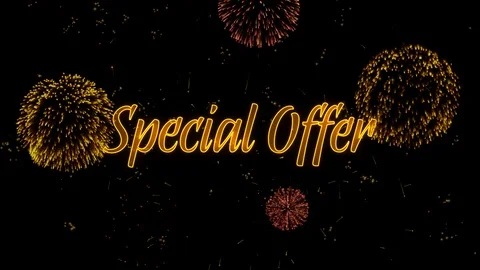 Special Offer Greeting text with particles, colored fireworks, sparks and stars Stock Footage 99051935