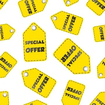 Special offer hang tag seamless pattern background. Business flat vector illu Stock Illustration