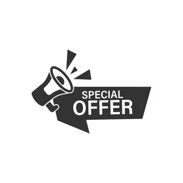 Special offer label icon in flat style. Megaphone with discount vector illust Stock Illustration