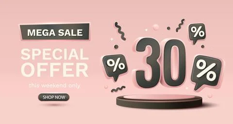 Special offer, mega sale, 30 present economy, market banner. Vector illustration Stock Illustration