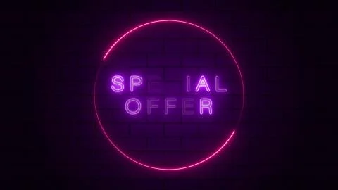 Special offer neon text background with flicker effect Stock Illustration