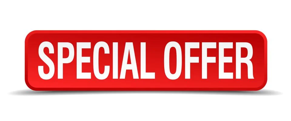 Special offer red 3d square button isolated on white Stock Illustration