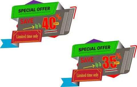 Special Offer Ribbon Label Vector with 40% Off Discount Tag Stock Illustration