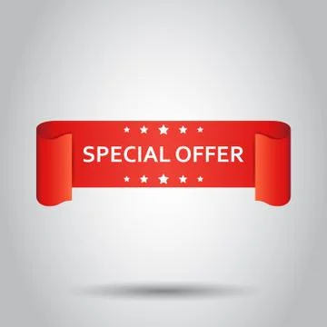 Special offer ribbon vector icon. Discount, sale sticker label on white backg Illustrazione stock