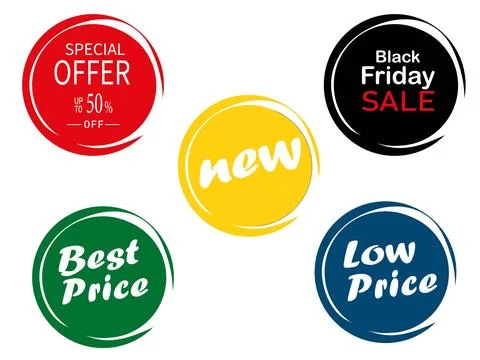 Special offer , round bubbles tag vector design set 스톡 일러스트