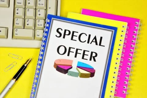Special offer-a text label in the planning Notepad. Stock Photos