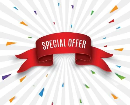 Special offer vector ribbon.Red scroll. Banner sale tag. Market special offer Stock Illustration