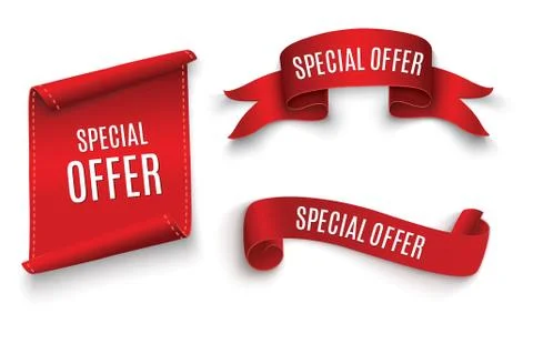Special offer vector ribbon.Red scroll. Banner sale tag. Market special offer Stock Illustration