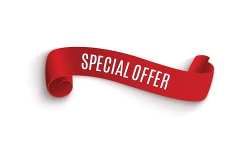 Special offer vector ribbon.Red scroll. Banner sale tag. Market special offer Stock Illustration