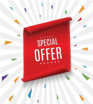 Special offer vector ribbon.Red scroll. Banner sale tag. Market special offer Stock Illustration