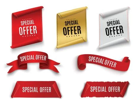 Special offer vector ribbon.Red scroll. Banner sale tag. Market special offer Stock Illustration