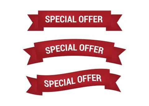 Special offer vector ribbon.Red scroll. Banner sale tag. Market special offer Illustrazione stock