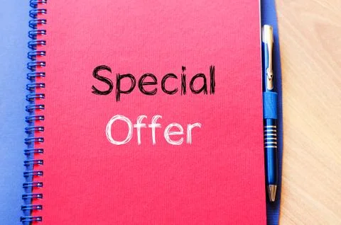 Special offer write on notebook Stock Photos