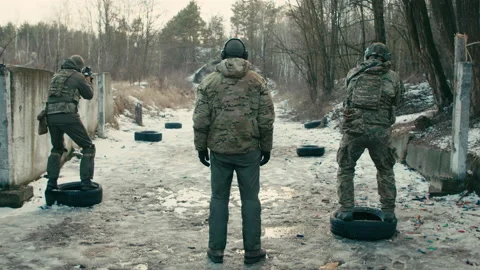 Special operations soldiers practicing on the range. 4k slow motion Video stock 170451234