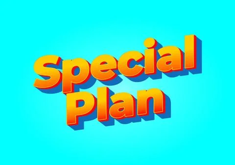 Special plan. Text effect in 3D look. Yellow red color. Bright blue backgroun Stock Illustration