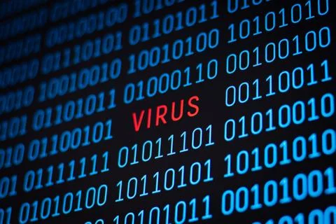 Special program found virus in binary code of the program Foto stock