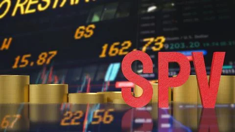 Special Purpose Vehicle Concept with Red SPV Letters and Gold Coins 3d render Stock Illustration