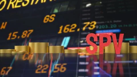 Special Purpose Vehicle Concept with Red SPV Letters and Gold Coins 3d render Stock Illustration