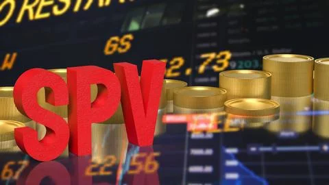 Special Purpose Vehicle Concept with Red SPV Letters and Gold Coins 3d render Stock Illustration