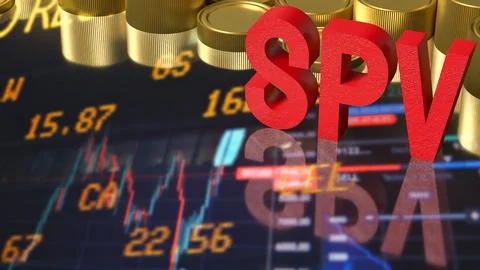 Special Purpose Vehicle Concept with Red SPV Letters and Gold Coins 3d render Stock Illustration