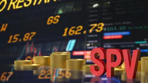 Special Purpose Vehicle Concept with Red SPV Letters and Gold Coins 3d render Stock Illustration