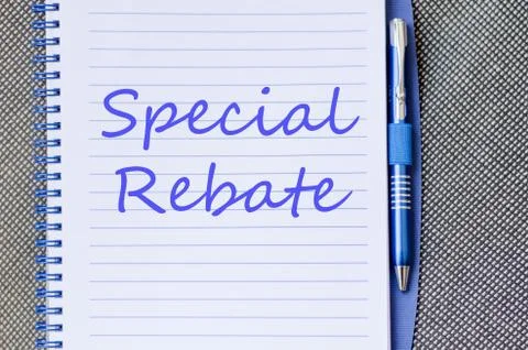 Special rebate write on notebook Stock Photos