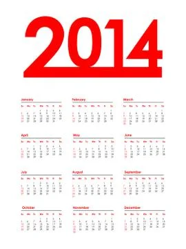 Special red calendar for 2014 Stock Illustration