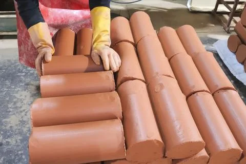 Special red clay mixture for creating decorative panels 写真素材