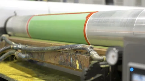 Special rotating roller of digital printing machine in shop Stock Footage 296577972