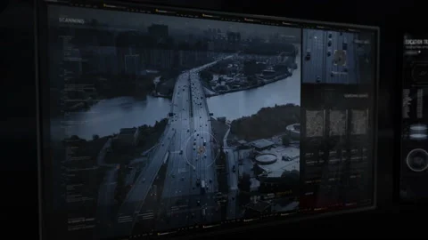 Special Service Using Drone Cameras to Follow the Target Car. Recording Data. UI Video stock 147050230