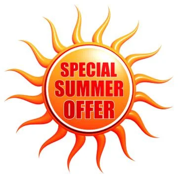 Special summer offer in 3d sun label Stockillustratie